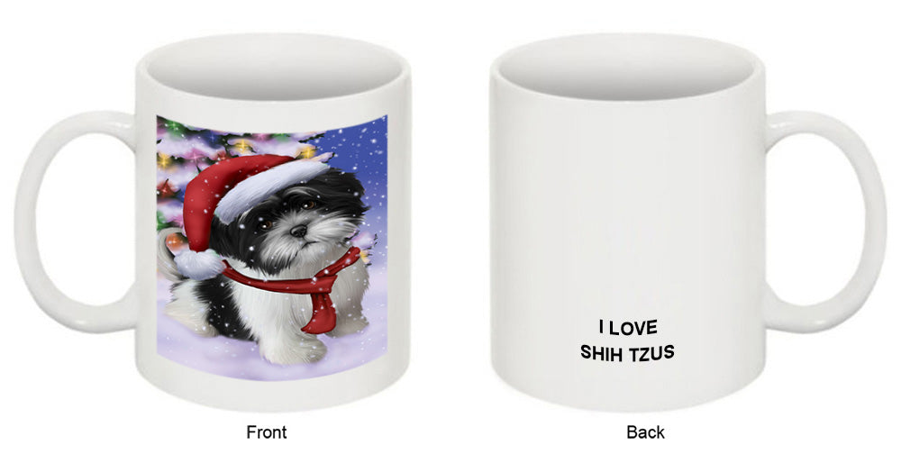 Winterland Wonderland Shih Tzu Dog In Christmas Holiday Scenic Background  Coffee Mug MUG48821