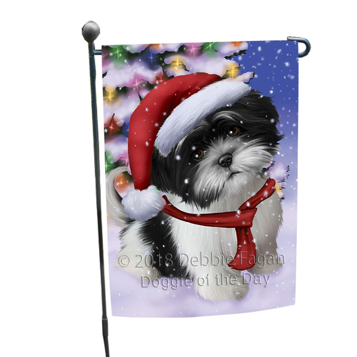 Winterland Wonderland Shih Tzu Dog In Christmas Holiday Scenic Background  Garden Flag GFLG53485