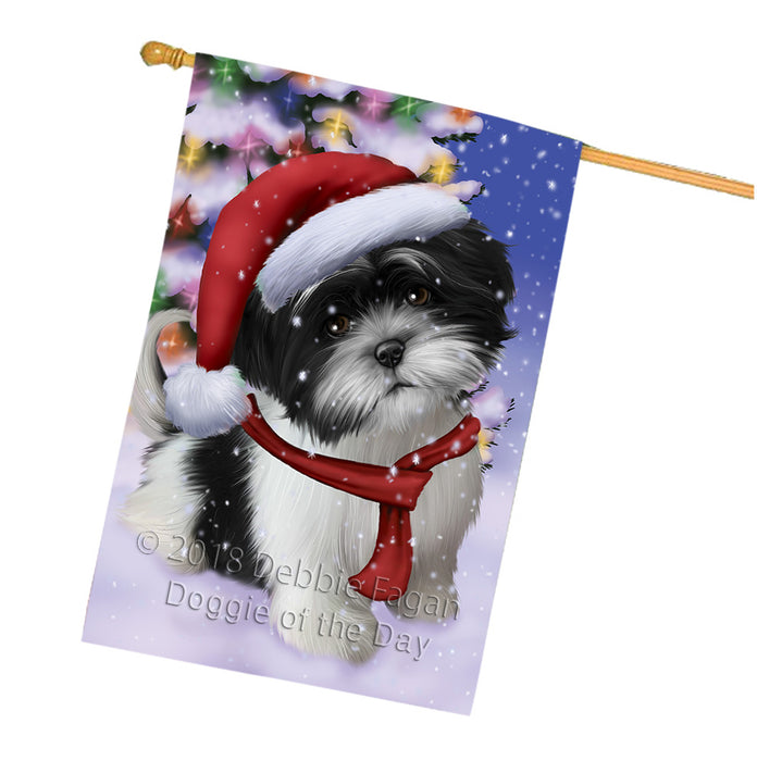 Winterland Wonderland Shih Tzu Dog In Christmas Holiday Scenic Background  House Flag FLG53621
