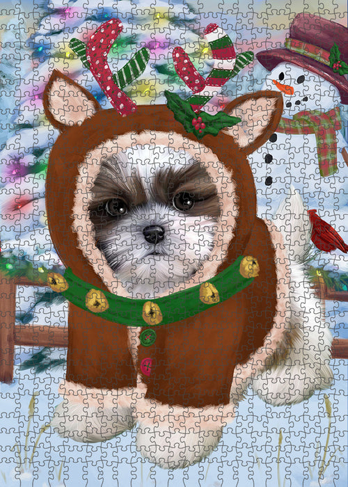 Christmas Gingerbread House Candyfest Shih Tzu Dog Puzzle with Photo Tin PUZL94412