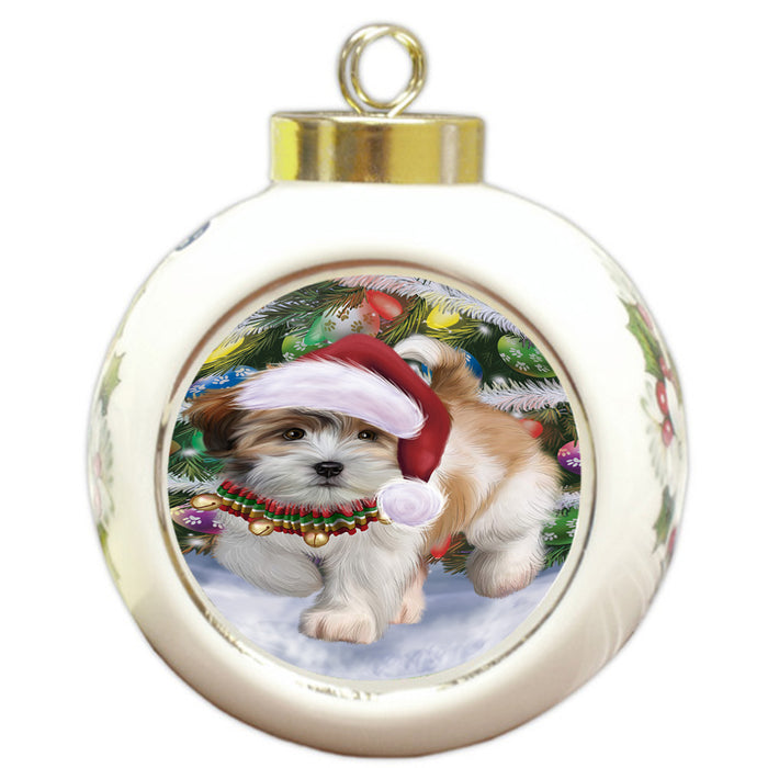 Trotting in the Snow Shih Tzu Dog Round Ball Christmas Ornament RBPOR57026
