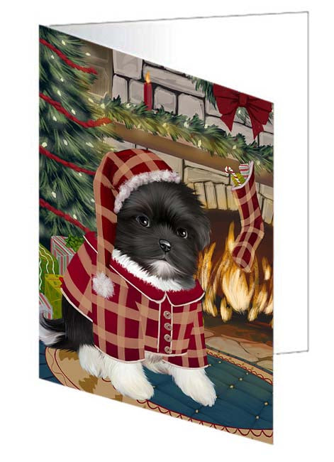 The Stocking was Hung Shih Tzu Dog Handmade Artwork Assorted Pets Greeting Cards and Note Cards with Envelopes for All Occasions and Holiday Seasons GCD71372