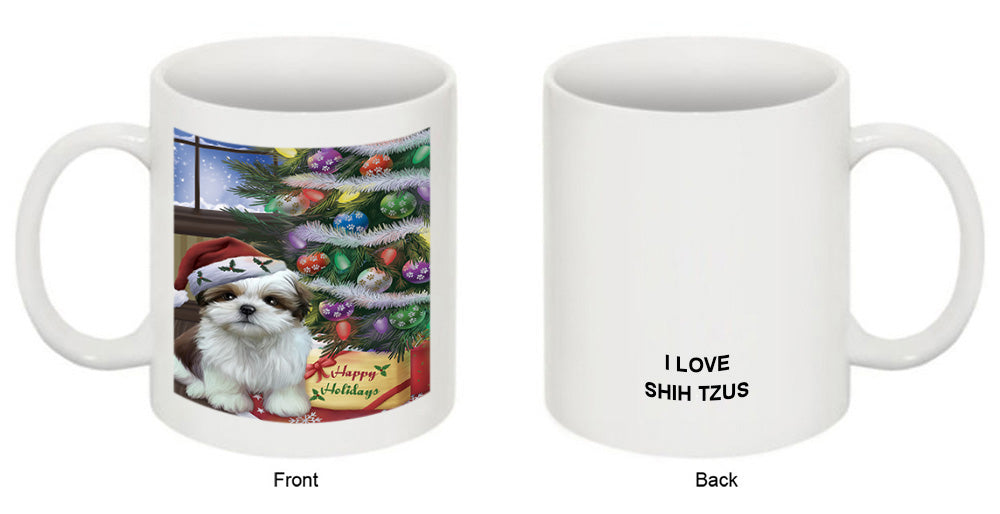 Christmas Happy Holidays Shih Tzu Dog with Tree and Presents Coffee Mug MUG49260