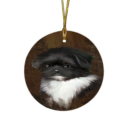 Rustic Shih Tzu Dog Round Flat Christmas Ornament RFPOR54471