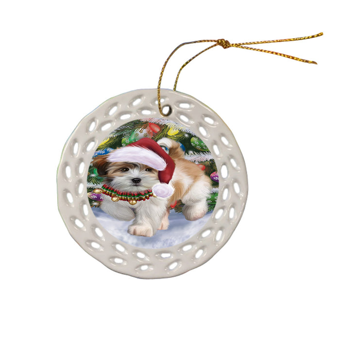 Trotting in the Snow Shih Tzu Dog Ceramic Doily Ornament DPOR57220