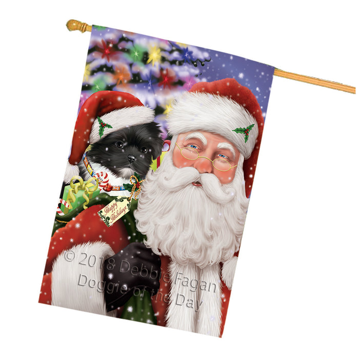 Santa Carrying Shih Tzu Dog and Christmas Presents House Flag FLG54219