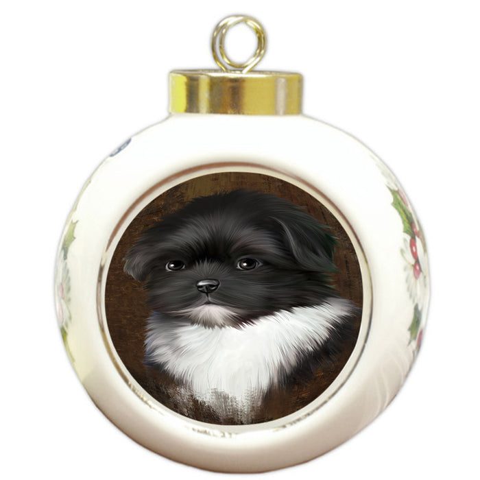 Rustic Shih Tzu Dog Round Ball Christmas Ornament RBPOR54480