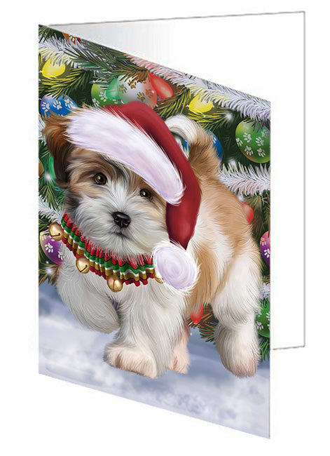 Trotting in the Snow Shih Tzu Dog Handmade Artwork Assorted Pets Greeting Cards and Note Cards with Envelopes for All Occasions and Holiday Seasons GCD74525