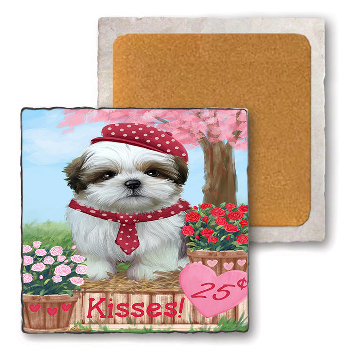 Rosie 25 Cent Kisses Shih Tzu Dog Set of 4 Natural Stone Marble Tile Coasters MCST51035