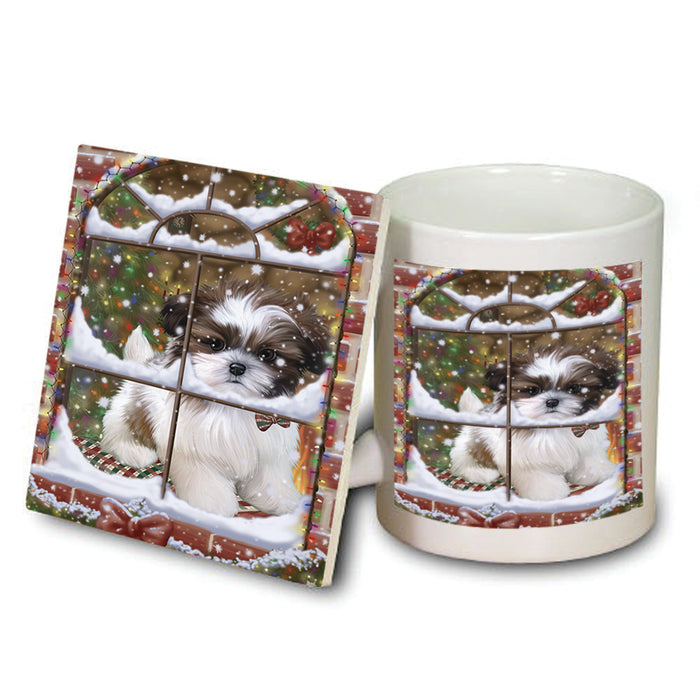 Please Come Home For Christmas Shih Tzu Dog Sitting In Window Mug and Coaster Set MUC53941