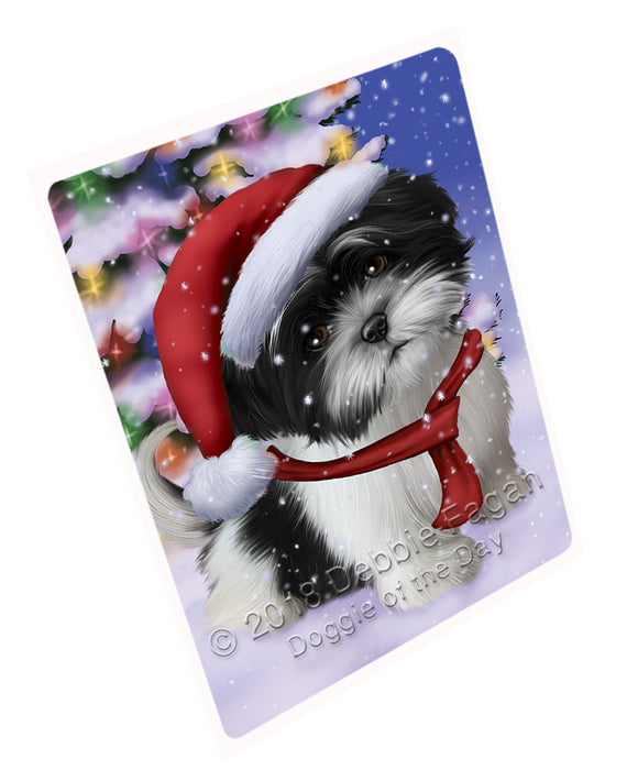 Winterland Wonderland Shih Tzu Dog In Christmas Holiday Scenic Background  Large Refrigerator / Dishwasher Magnet RMAG81420