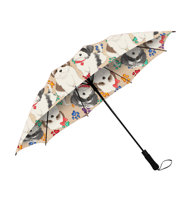 Rainbow Paw Print Shih Tzu Dogs Red Semi-Automatic Foldable Umbrella