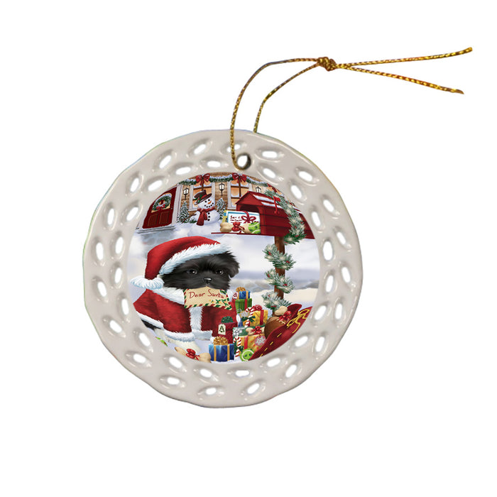 Shih Tzu Dog Dear Santa Letter Christmas Holiday Mailbox Ceramic Doily Ornament DPOR53931