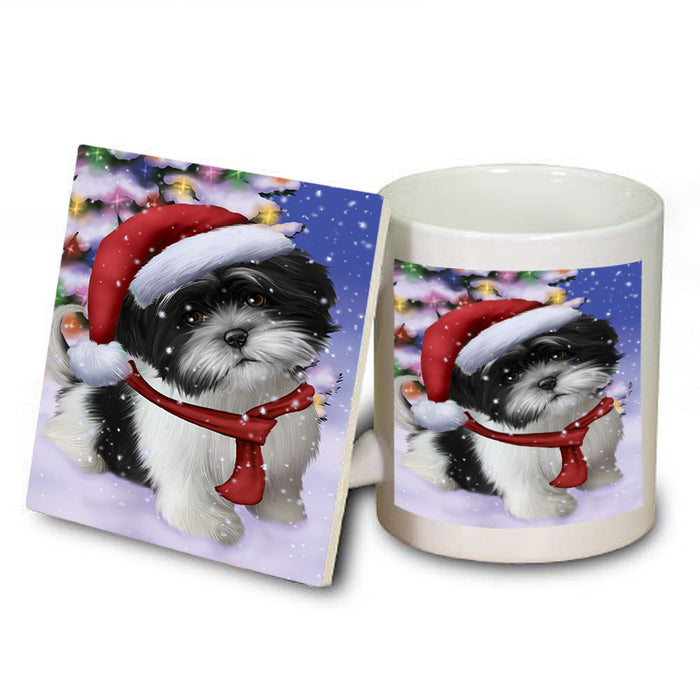 Winterland Wonderland Shih Tzu Dog In Christmas Holiday Scenic Background  Mug and Coaster Set MUC53415