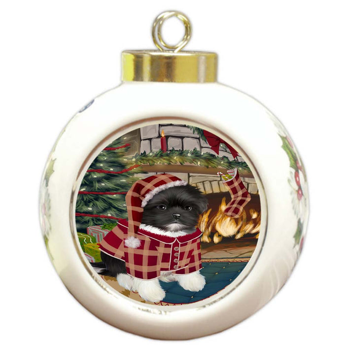 The Stocking was Hung Shih Tzu Dog Round Ball Christmas Ornament RBPOR55975