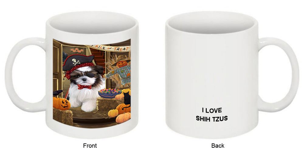 Enter at Own Risk Trick or Treat Halloween Shih Tzu Dog Coffee Mug MUG48689