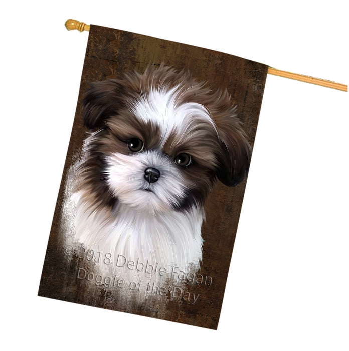 Rustic Shih Tzu Dog House Flag FLG54679