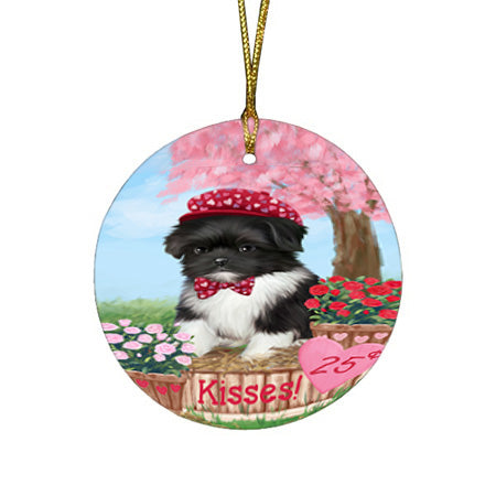 Rosie 25 Cent Kisses Shih Tzu Dog Round Flat Christmas Ornament RFPOR56392