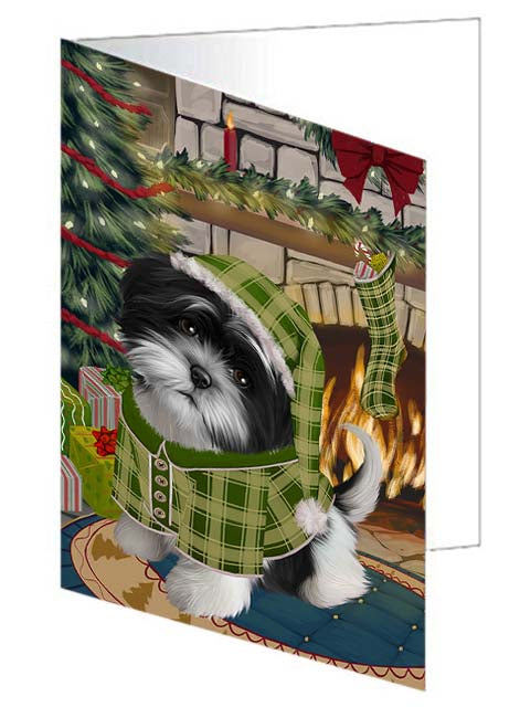 The Stocking was Hung Shih Tzu Dog Handmade Artwork Assorted Pets Greeting Cards and Note Cards with Envelopes for All Occasions and Holiday Seasons GCD71375