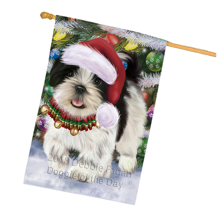 Trotting in the Snow Shih Tzu Dog House Flag FLG57355