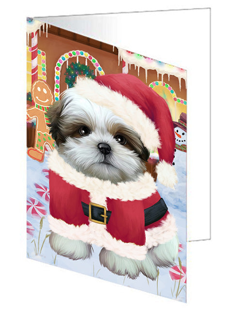 Christmas Gingerbread House Candyfest Shih Tzu Dog Handmade Artwork Assorted Pets Greeting Cards and Note Cards with Envelopes for All Occasions and Holiday Seasons GCD74177