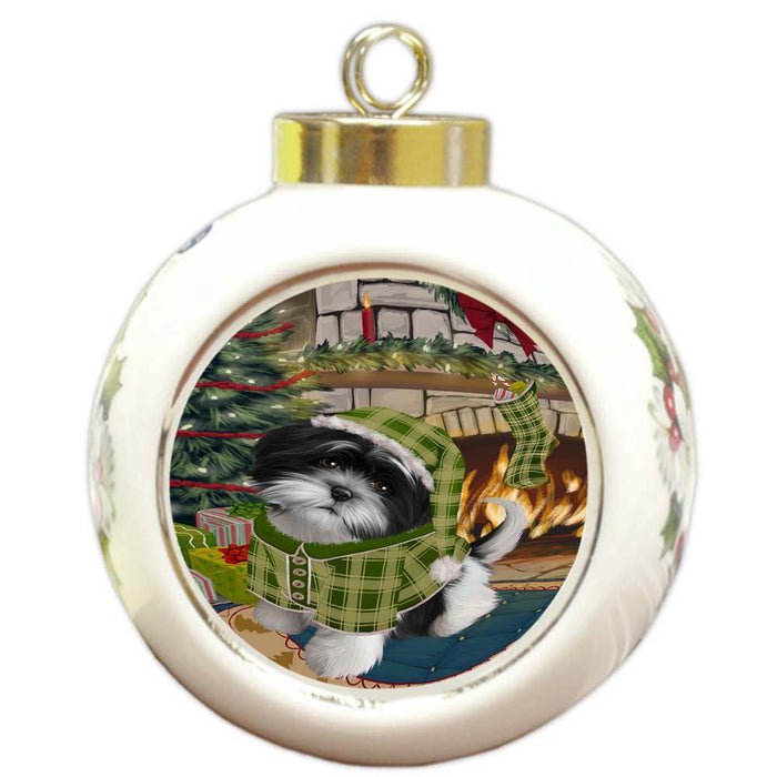 The Stocking was Hung Shih Tzu Dog Round Ball Christmas Ornament RBPOR55976