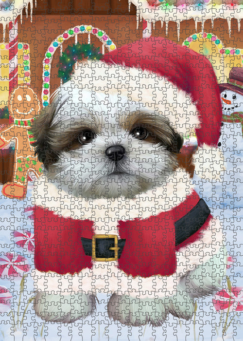 Christmas Gingerbread House Candyfest Shih Tzu Dog Puzzle with Photo Tin PUZL94416