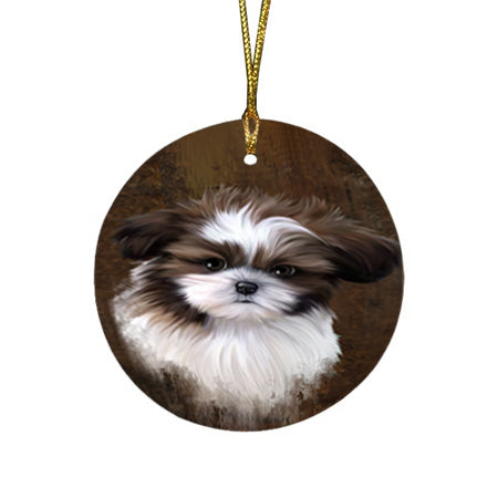 Rustic Shih Tzu Dog Round Flat Christmas Ornament RFPOR54472