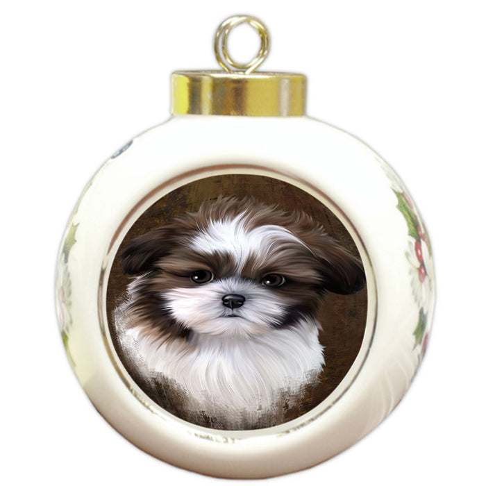 Rustic Shih Tzu Dog Round Ball Christmas Ornament RBPOR54481