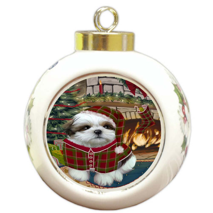 The Stocking was Hung Shih Tzu Dog Round Ball Christmas Ornament RBPOR55977