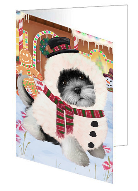 Christmas Gingerbread House Candyfest Shih Tzu Dog Handmade Artwork Assorted Pets Greeting Cards and Note Cards with Envelopes for All Occasions and Holiday Seasons GCD74180