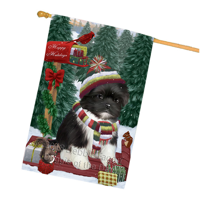 Merry Christmas Woodland Sled Shih Tzu Dog House Flag FLG55470