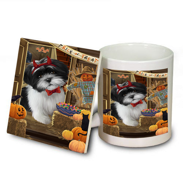 Enter at Own Risk Trick or Treat Halloween Shih Tzu Dog Mug and Coaster Set MUC53284