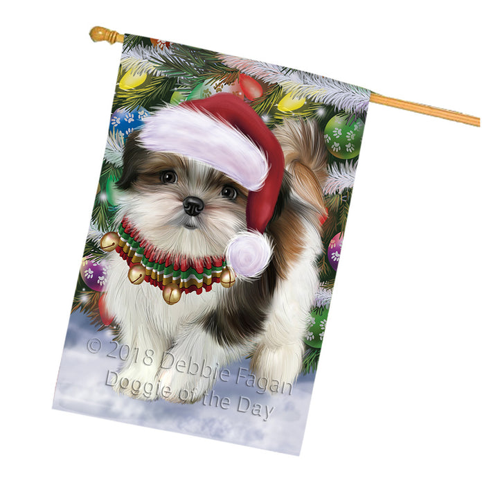 Trotting in the Snow Shih Tzu Dog House Flag FLG57356