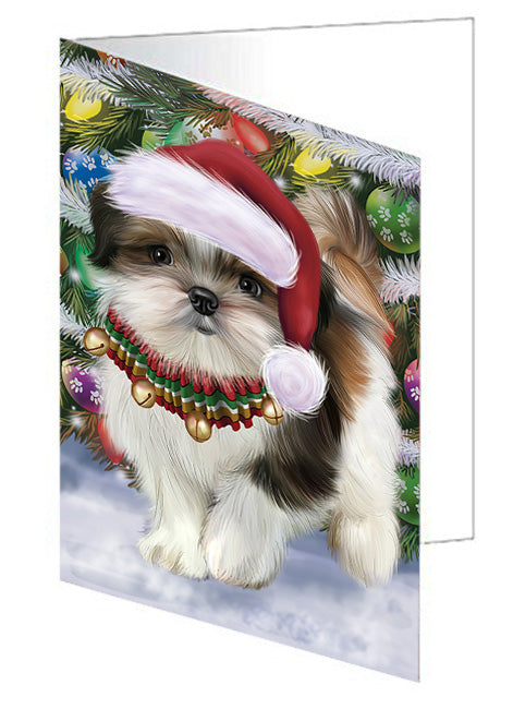 Trotting in the Snow Shih Tzu Dog Handmade Artwork Assorted Pets Greeting Cards and Note Cards with Envelopes for All Occasions and Holiday Seasons GCD74531
