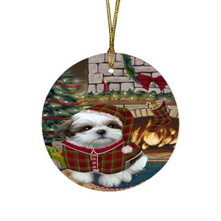 The Stocking was Hung Shih Tzu Dog Round Flat Christmas Ornament RFPOR55977