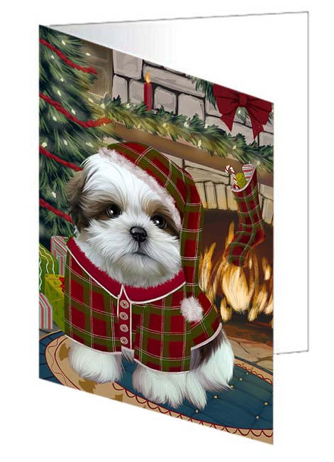 The Stocking was Hung Shih Tzu Dog Handmade Artwork Assorted Pets Greeting Cards and Note Cards with Envelopes for All Occasions and Holiday Seasons GCD71378