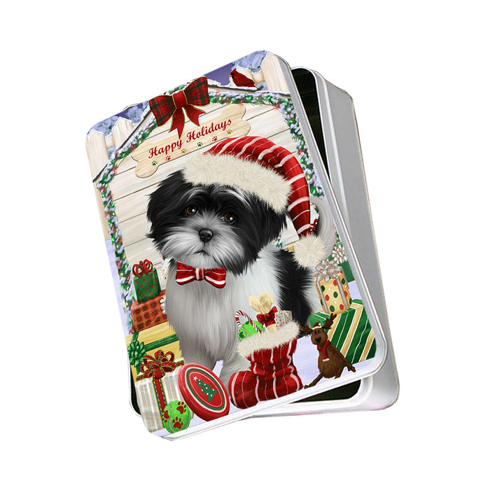 Happy Holidays Christmas Shih Tzu Dog House With Presents Photo Storage Tin PITN51511