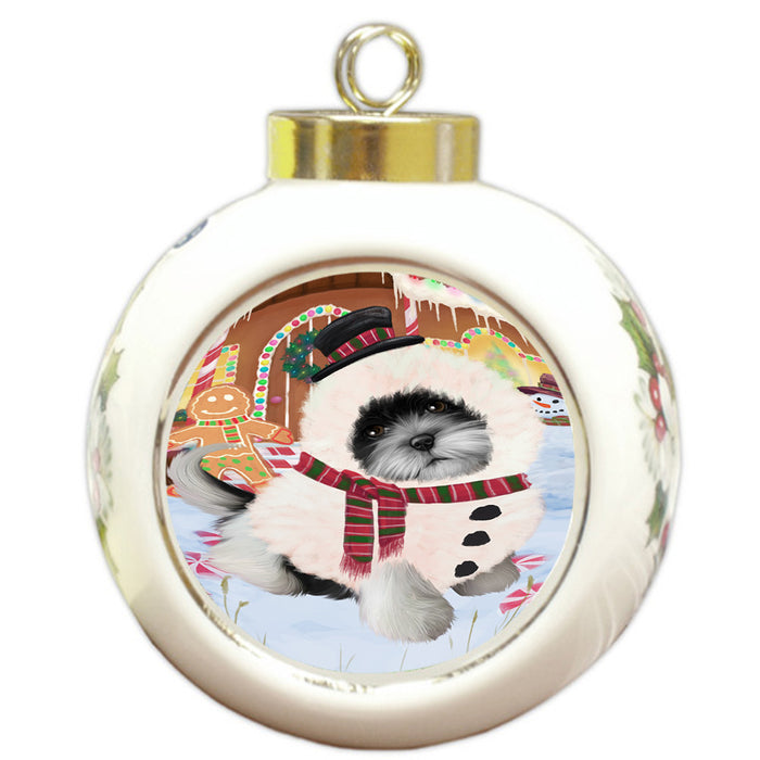 Christmas Gingerbread House Candyfest Shih Tzu Dog Round Ball Christmas Ornament RBPOR56911
