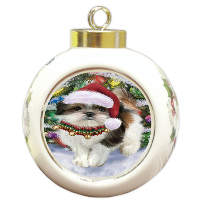 Trotting in the Snow Shih Tzu Dog Round Ball Christmas Ornament RBPOR57028
