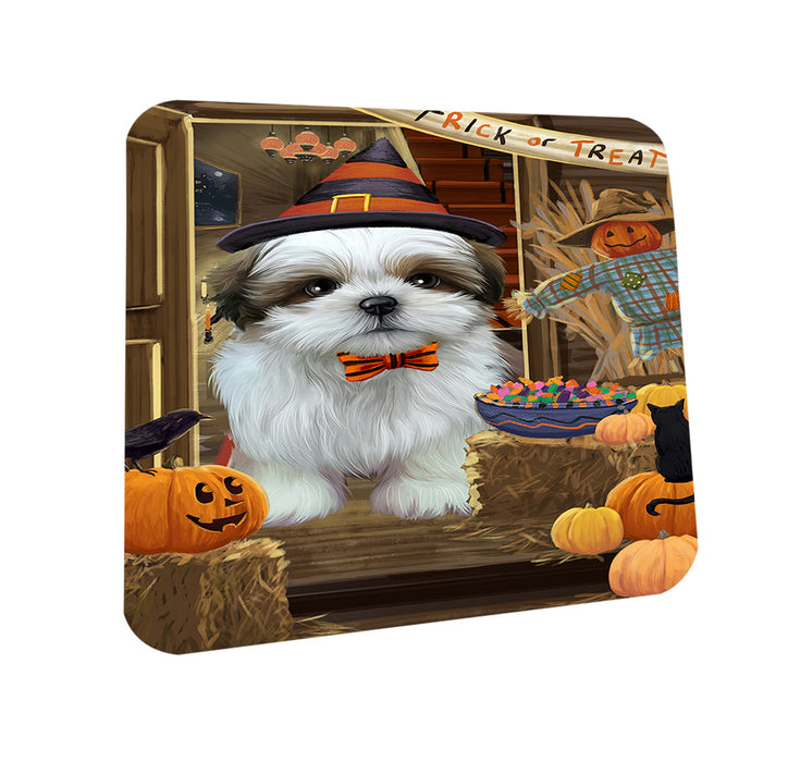Enter at Own Risk Trick or Treat Halloween Shih Tzu Dog Coasters Set of 4 CST53251