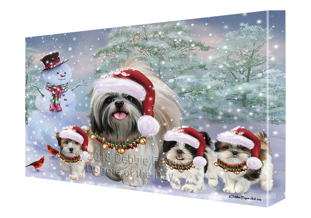 Christmas Running Family Shih Tzus Dog Canvas Print Wall Art Décor CVS132002