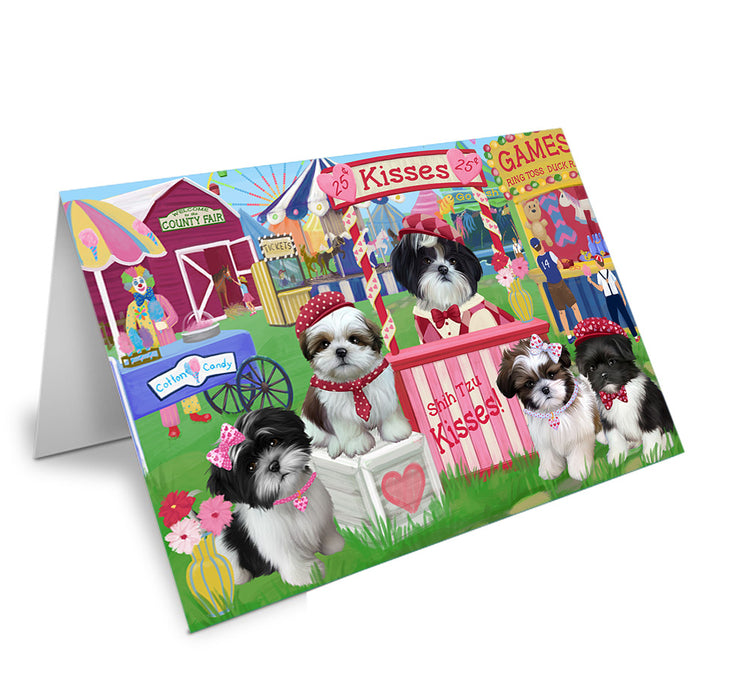 Carnival Kissing Booth Shih Tzus Dog Handmade Artwork Assorted Pets Greeting Cards and Note Cards with Envelopes for All Occasions and Holiday Seasons GCD72296