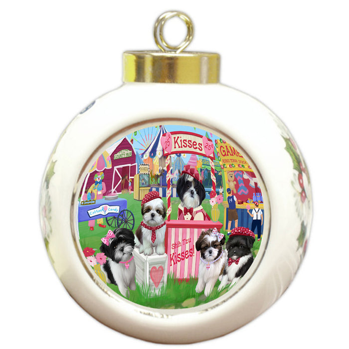 Carnival Kissing Booth Shih Tzus Dog Round Ball Christmas Ornament RBPOR56283