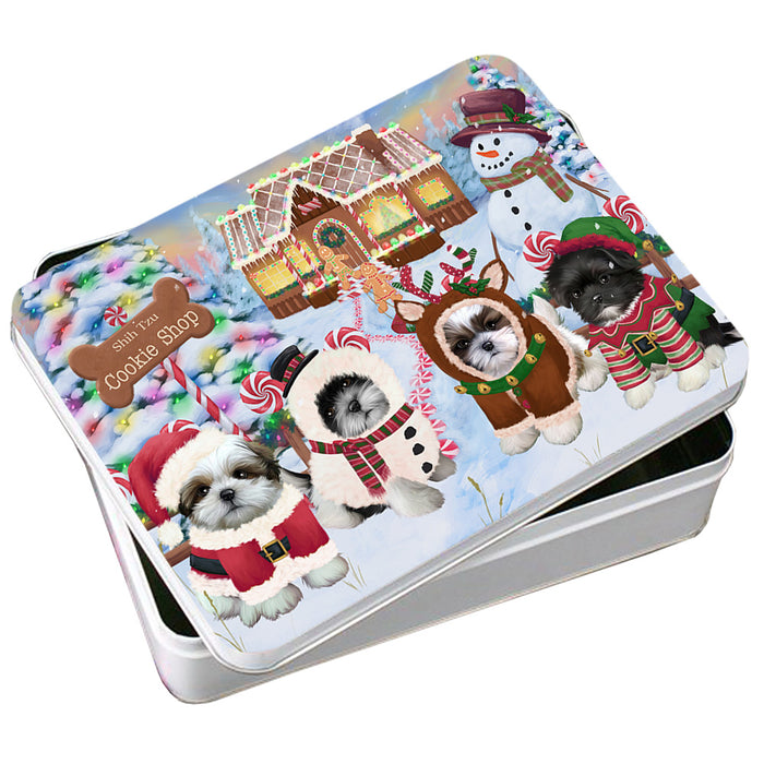 Holiday Gingerbread Cookie Shop Shih Tzus Dog Photo Storage Tin PITN56564