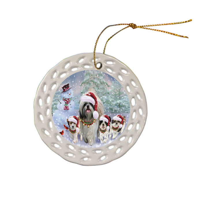Christmas Running Family Shih Tzus Dog Ceramic Doily Ornament DPOR56998
