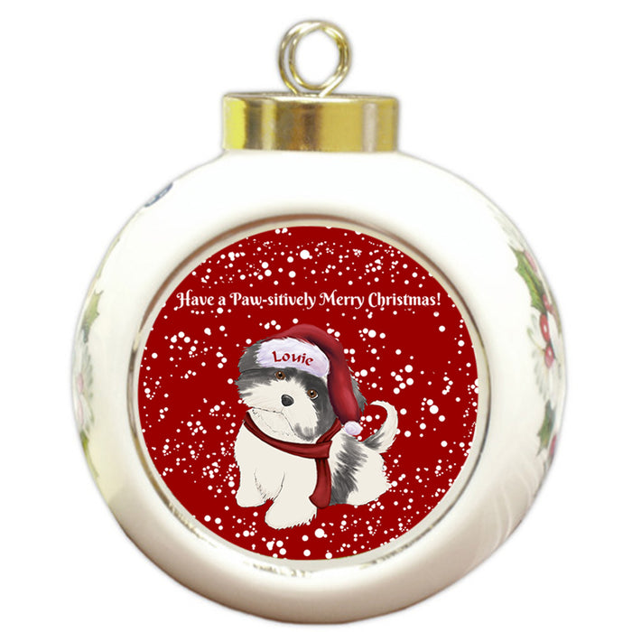 Custom Personalized Pawsitively Shih Tzu Dog Merry Christmas Round Ball Ornament