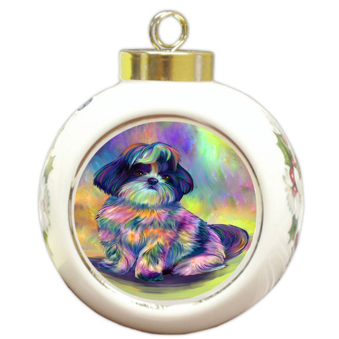 Paradise Wave Shih Tzu Dog Round Ball Christmas Ornament RBPOR57092