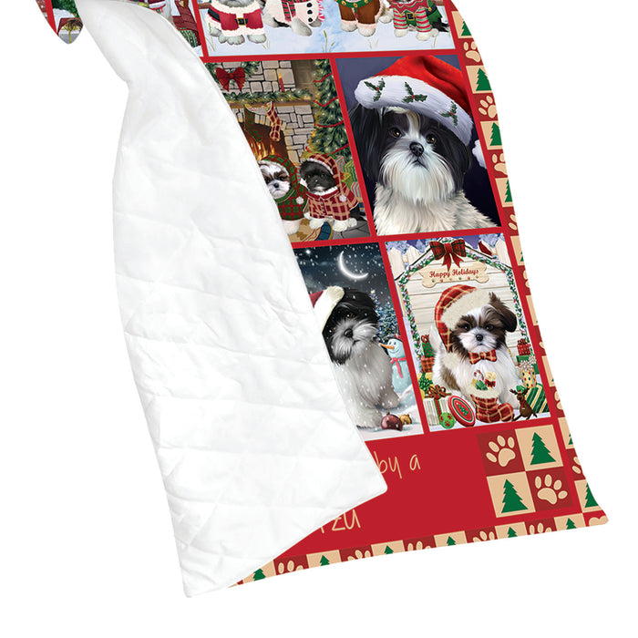 Love is Being Owned Christmas Shih Tzu Dogs Quilt