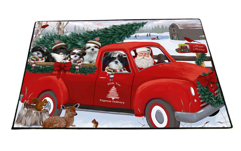 Christmas Santa Express Delivery Shih Tzus Dog Family Floormat FLMS52494